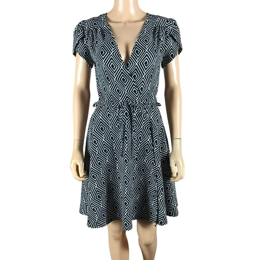 Vintage SMAK PARLOUR Black/White Geometric Faux Wrap Dress SMALL